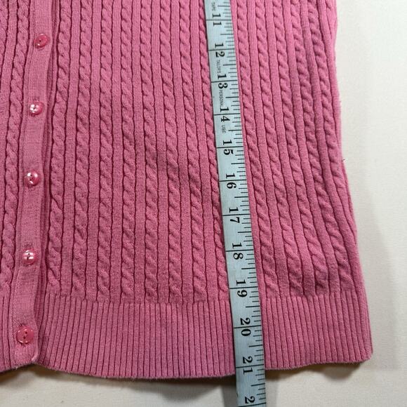 Vintage Old Navy Cable Knit 3/4 Length Sleeve cardigan sweater Wms Pink Sz L - Picture 8 of 11